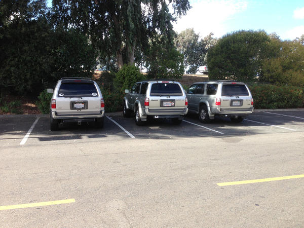 Even though I had to walk across the whole parking lot to get where I was going, I couldn't pass up the opportunity to park in between them. My spoile