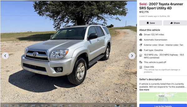 Facebook listing 4Runner
