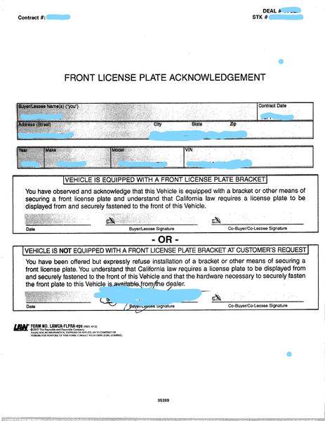 Front License Plate Form LI