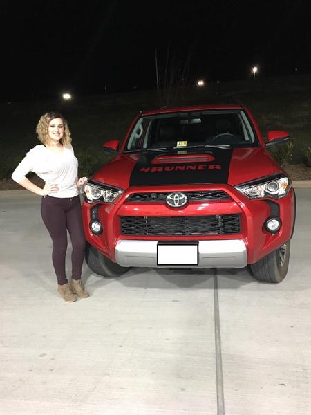 Front matte black vinyl hood stripe with knockout 4RUNNER and hood scoop to pop out the Barcelona red paint.