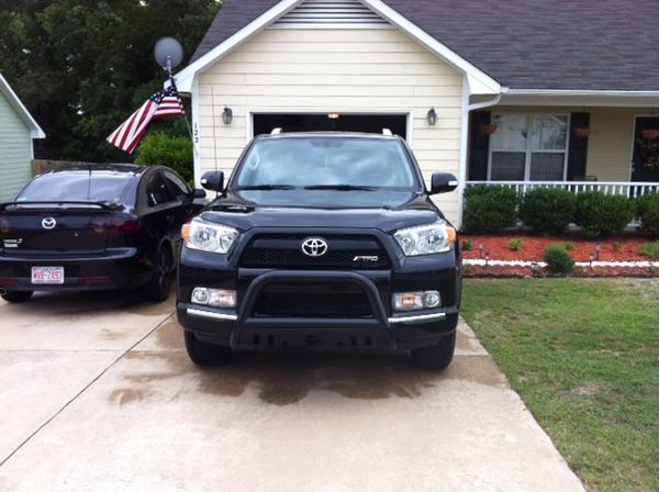 Front pic w/TRD emblem and carbon fiber vinyl wrapped grill