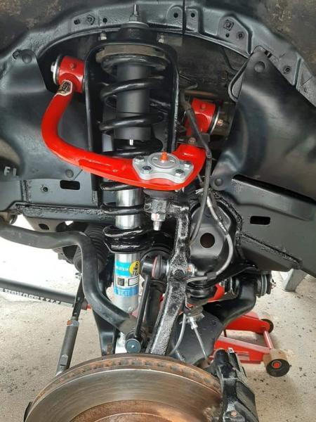 Front struts, JBA ucas, steel brake lines, and FJ springs