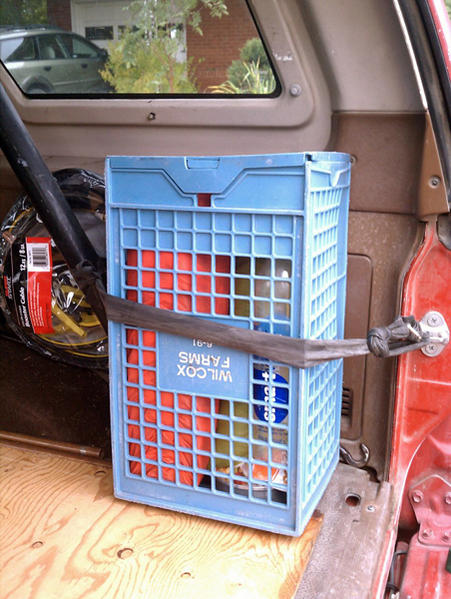 Gear storage: extra clothing, cookpot, food, water, tent.