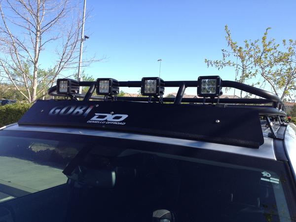 Gobiracks roof rack and Rigid Industries D2 LED X4 up top. Real clean install... the wires are actually inside the roof rack tubing.