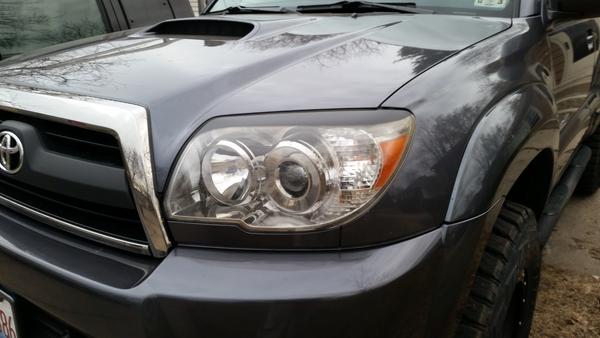Had some time to kill so tried some plast-dip on headlights. They were faded on the top from the sun so here's what I got.