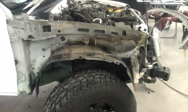 Had to pull the fender to the get the antenna hole welded up and painted