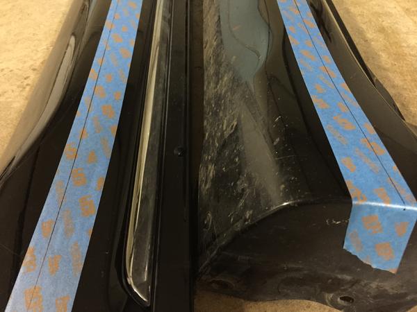 Here, I have removed the rocker panels from my 2012 SR5. I made a few marks 1.75" from the chrome strip and used a semi-flexible straightedge to draw 