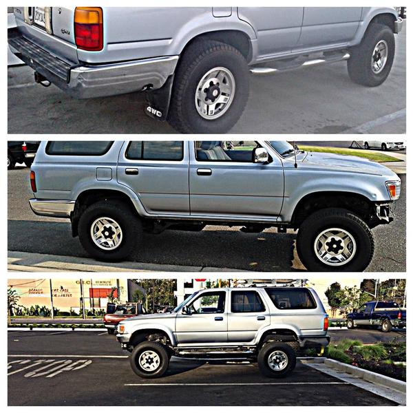I Finally gain a total of 5-6" lift.
First off stock height with rear sag.
2nd 2" Body Lift
3rd 3-4" suspension lift. 
Includes:
2" body lift
2" front