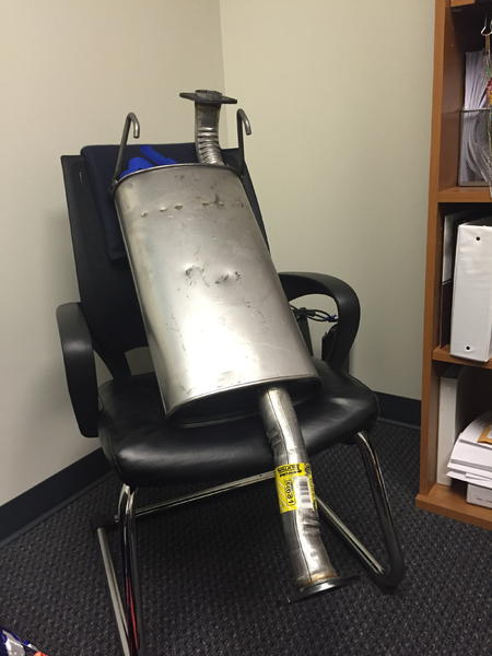 I had a visitor in my office.  The Quietflow SS to replace the rusted out can (thanks, years of Cincinnati salted wintery roads).