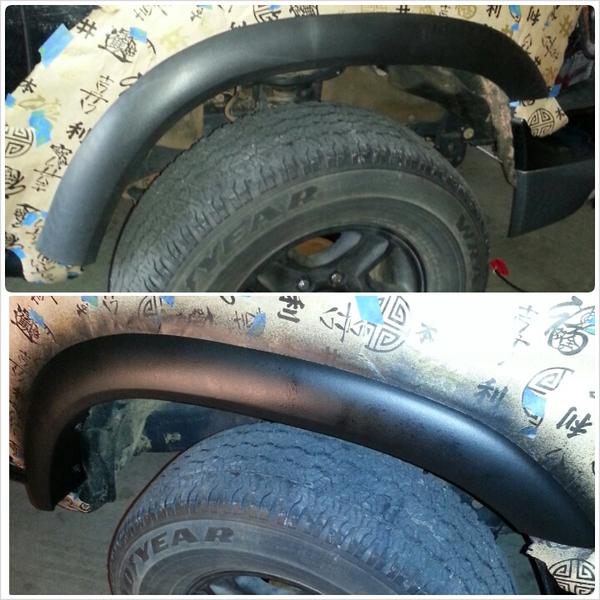 I thought that the fender flares were starting to look a little warn out so why not just go over them with a few coats of plastidip?