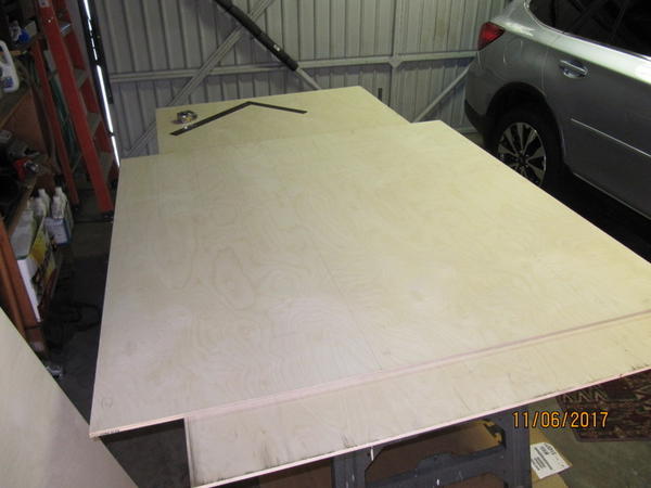 IMG 5245 Started with 3- 5'x5'  sheets of 1/2" Baltic birch plywood. measured for rough cuts