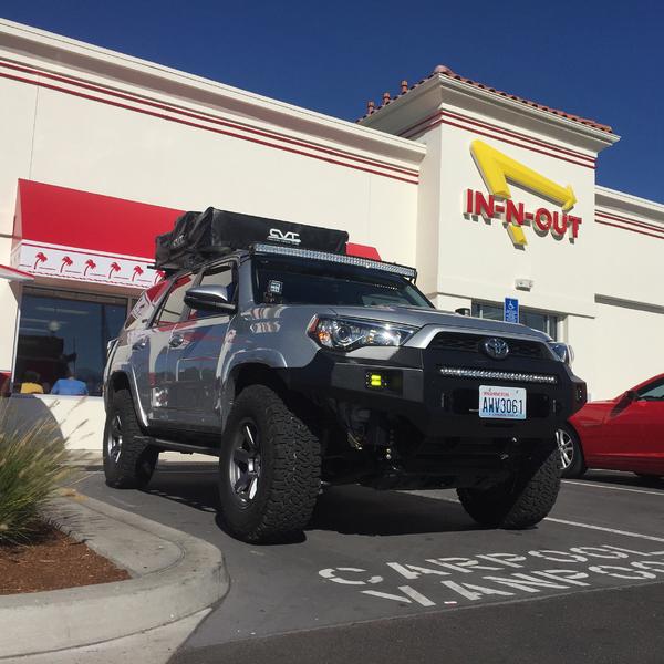 In/out in Oregon. Metaltech bumper, 285s, spacers = stance