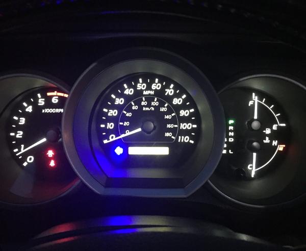 Interior cluster with LED changes, white w/white needles, and blue turn signals