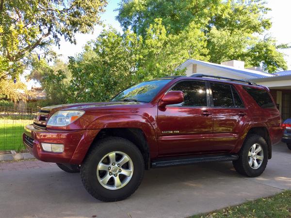 Just after installing my All-Terrains from my previous 03' 4Runner. 

Bilstein 5100. Toytec front springs, FJ Back Spings.
