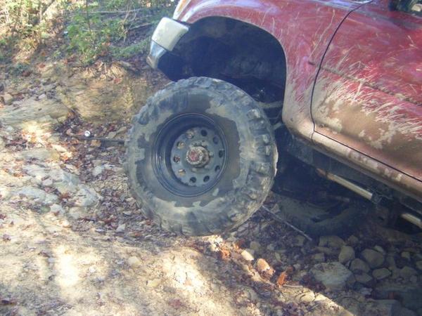 Left fron tire coming back on the groound