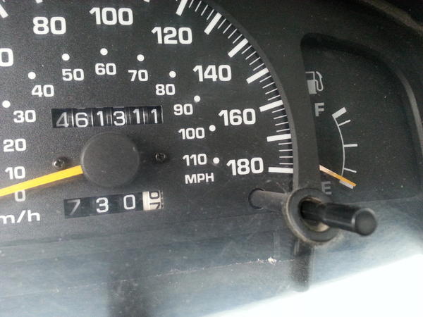 Low fuel light just came on - one tank of fuel on a trip through the Rocky Mountains.