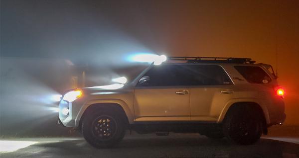 Lumens everywhere! 
Testing all the front lights during a foggy night
Every light is an inexpensive light(s) from Amazon
2019 all lights will be updat