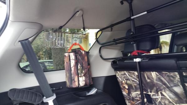 Might seem silly but its kinda useful we added a bathroom basket to the inner rear window and use it store our camo first aid bag and not shown in the