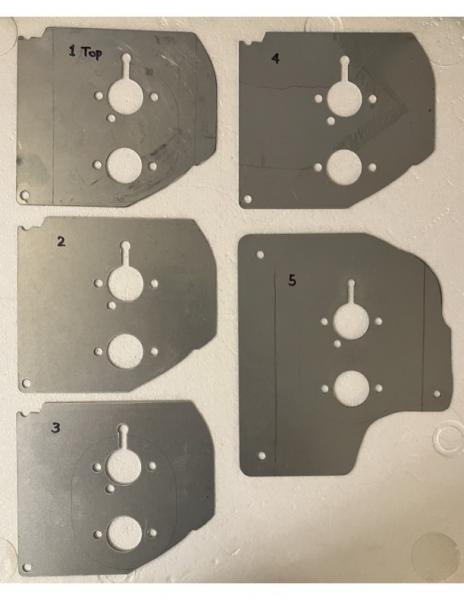Mounting plate and four spacers. Install #5 first on the 4Runner sheet metal floor, then #4, #3, #2, and finally #1 on top, with some heat- and oil-re