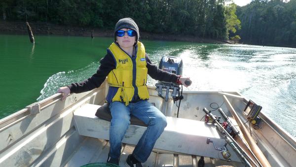 My 10 year old son at the helm.