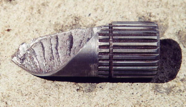 My 1st broken axle. Isn't it cute. I like the 45 degree angle where it basically tore apart. Specifically this was "Newfield" which is heat treated to