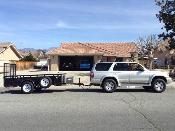 My 4Runner hooked up to our hunting trailer for the first time! Trial run to see how it felt towing it "dry".