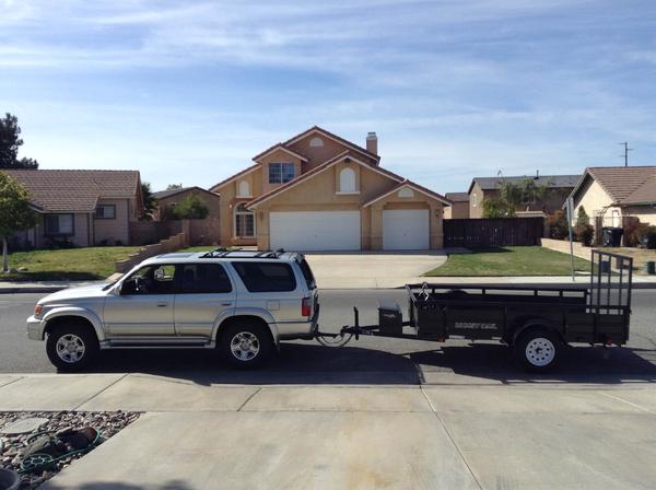 My 4Runner hooked up to our hunting trailer for the first time! Trial run to see how it felt towing it "dry".