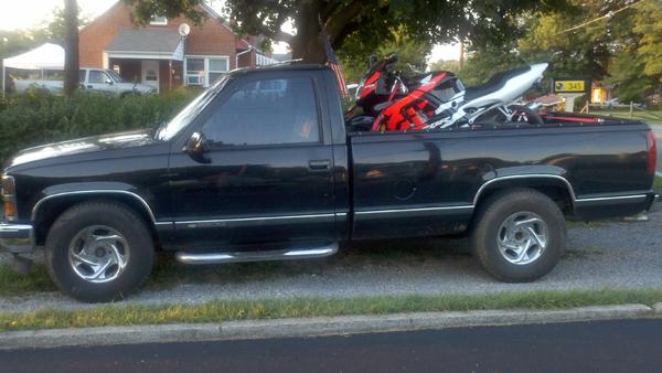 My 88 Silverado with the CBR 600 in the bed all ready for bike week in Ocean City MD