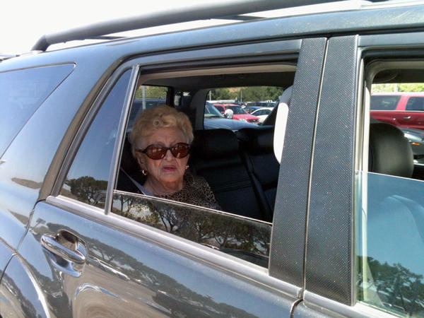 My 92 year old aunt Gertruda in her spot. Looks like a mob wife.