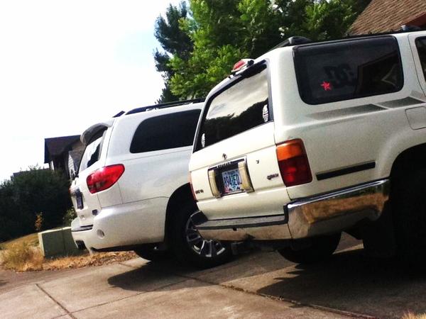 My 94' 4Runner an My Dads 2011 Sequoia <3