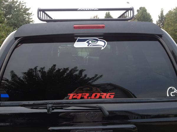 My favorite sticker on the truck. GO 'HAWKS!