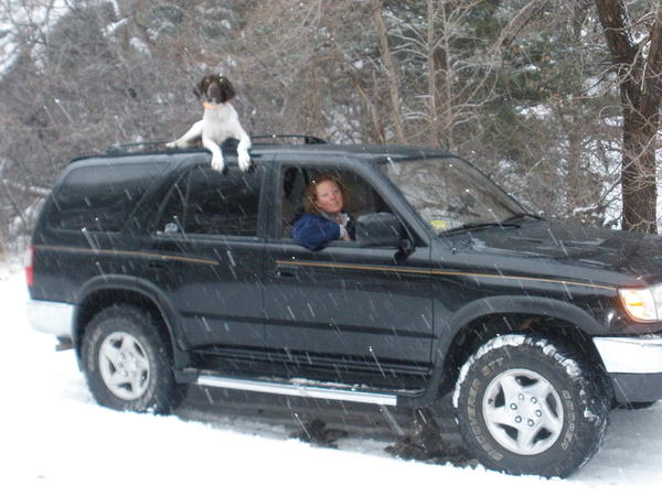 My German Shorthair on top of the T4R & my wife laughing at us. ..