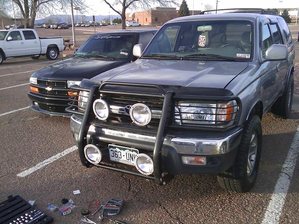 new brush guard purchased off eBay. old 7'' procomp lights from the truck we drove in Iraq... explosion and battle tested