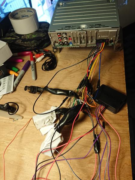 New head unit all spliced and wired up with the stock harness.
