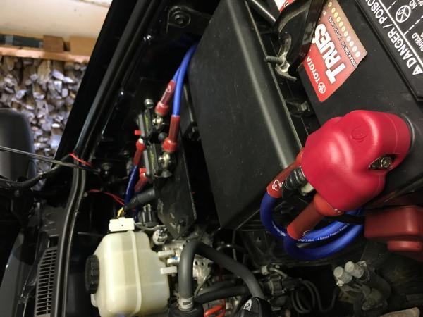 New positive battery terminal, with 2 4 gauge leads to my 120amp breaker, and 100amp breaker.