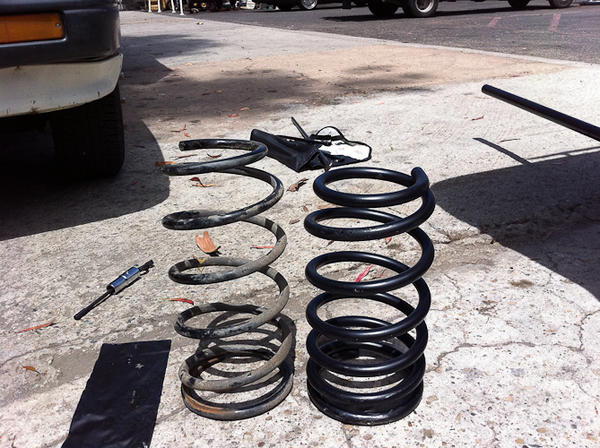 new rear springs, these were supposed to be 2" of lift but instead its still stock height and sagging a little less.. Went too cheep on these. Wont ha