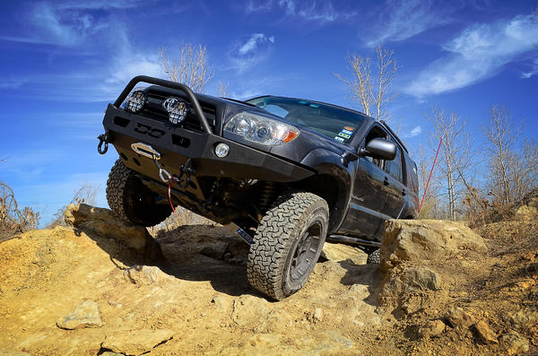 Off-roading with new bumper and winch.