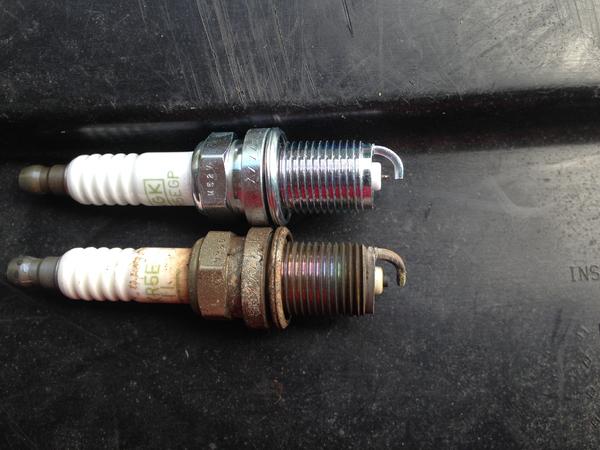 Old plugs were NGK basic copper plugs.  New are Platinum 7090s