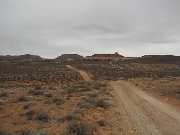 On the way to Tusher Tunnel, with the Monitor and Merrimac Buttes in the distance (named after the ironclad warships of the "Civil" War)