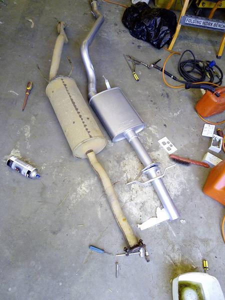 out with the old 1 3/4 zorst  in with the new custom mandrel bent pipe hi flow 2 1/2 inch cat back zorst waiting for new 2 1/2 inch 200cel hi flow cat