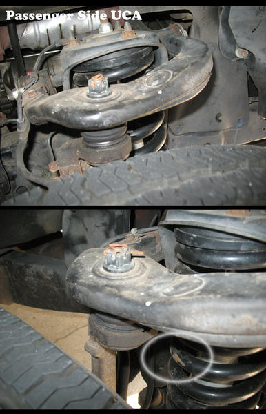PassengerSideUCA  notice the slight bit of paint chipped off the strut. circled in white for reference.