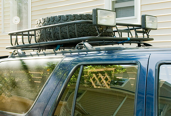 Picked up a couple of used Bosch off-road lights on Craig's List & mounted them on my rack.