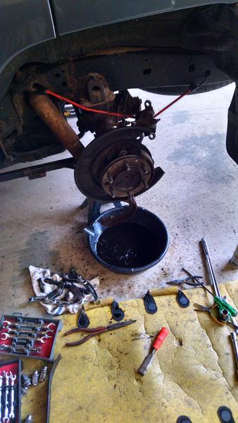 Picture of the driver's side rear brake assembly.