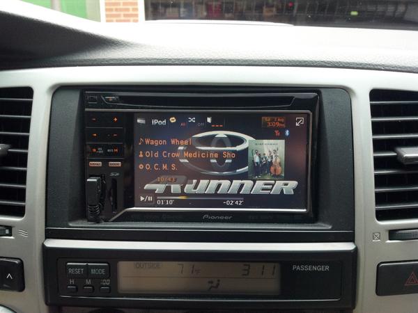 Pioneer Bluetooth DVD Head Unit.  Angled USB extender for a clean install into the glove compartment. 4Runner background