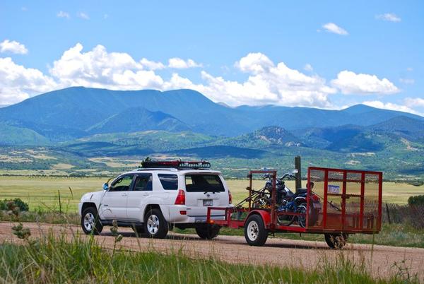 Pulling my friend's Harley, near Clayton, NM