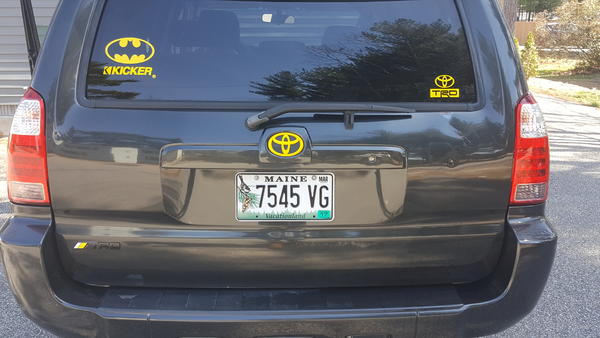 Quick glimpse of backside, molded trd badging like in front to match theme. OEM badge in center to be replaced with retro batman fitting.