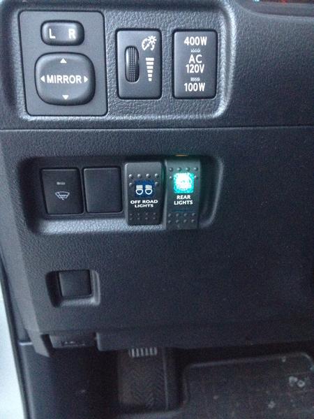 Rear lights switch in the "on" position