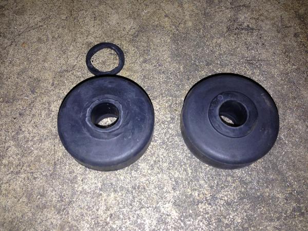 Rear shock bushing modification. I had to trim the inner step of the bushing to match the OEM hole diameter. If they wear through, I will enlarge the 
