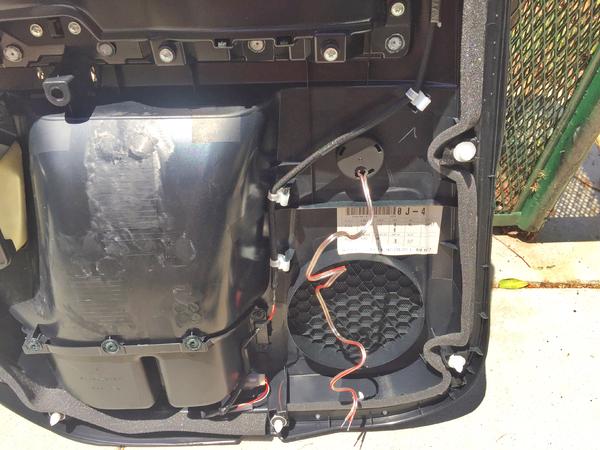 Rear view of where the tweeter is custom mounted.