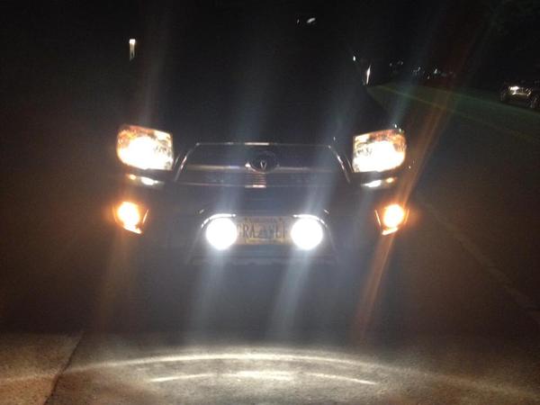 Regular beams, fog lights, and KC fog lights on.